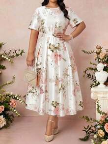 SHEIN Lady Đầm dự tiệc cỡ lớn thanh lịch in hoa - Nhiều màu - Xem 3