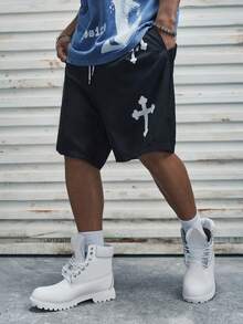 Modcrash Pantalones cortos para hombre, estampado de ropa de calle, ajuste relajado con cordón, playa, correr, baloncesto, exterior, primavera verano, unisex - Multicolor - Ver 1