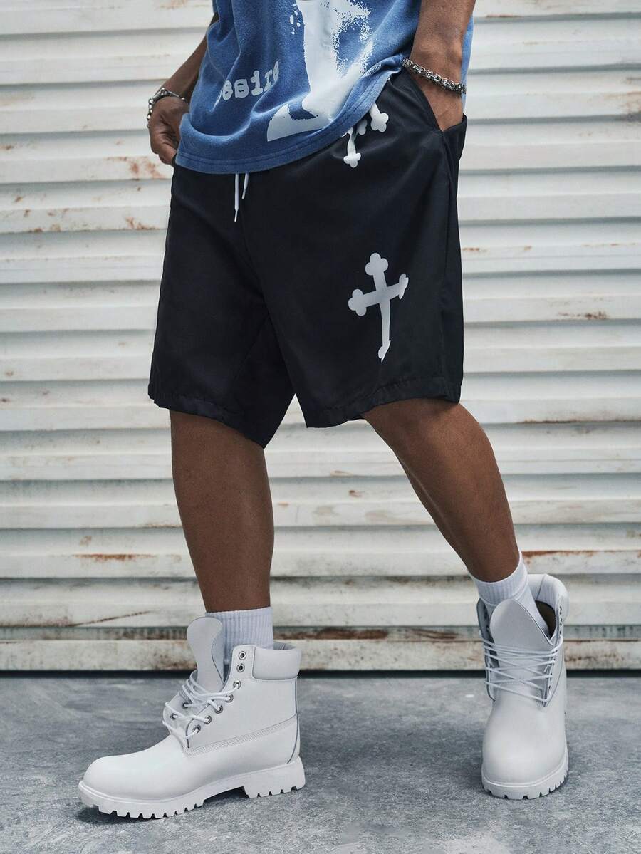 Modcrash Pantalones cortos para hombre, estampado de ropa de calle, ajuste relajado con cordón, playa, correr, baloncesto, exterior, primavera verano, unisex - Multicolor - Ver 1