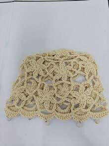MUSERA Thin Hand-Woven Hollow Flower Pendant Holiday Knitted Hat - Khaki - View 2