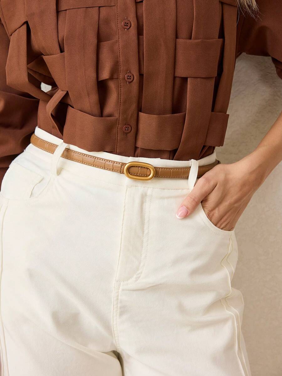 MOTF PREMIUM PRE LIGHT KHAKI BAMBOO PATTERN FINE BELT - shallow khaki - View 2