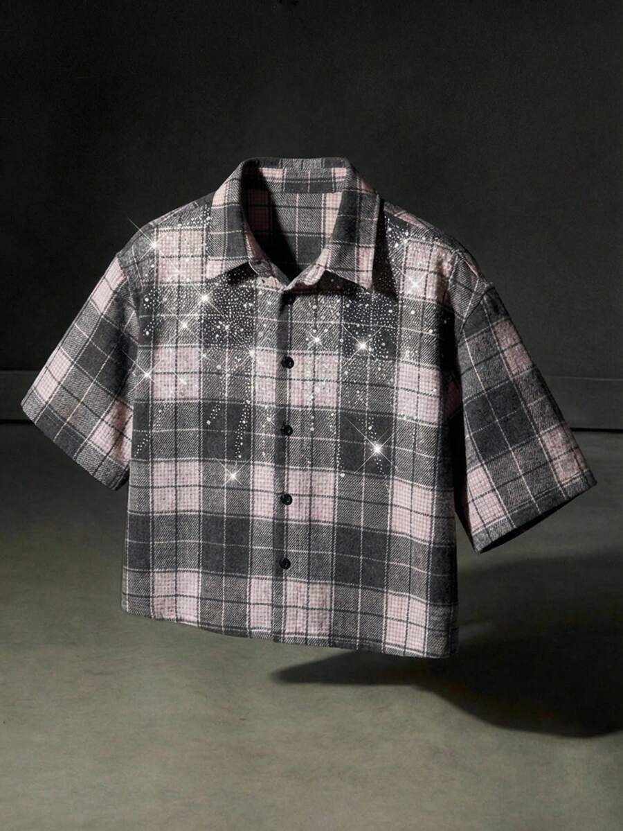 NEON BLANC Men's Plaid Single-Breasted Casual Versatile Daily Wear Short Sleeve Shirt - Pink - View 1