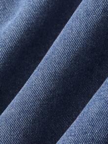 DAZY 女士飘逸无袖翻领系腰拼接牛仔连衣裙，春夏款 - 藍色 - 查看 6