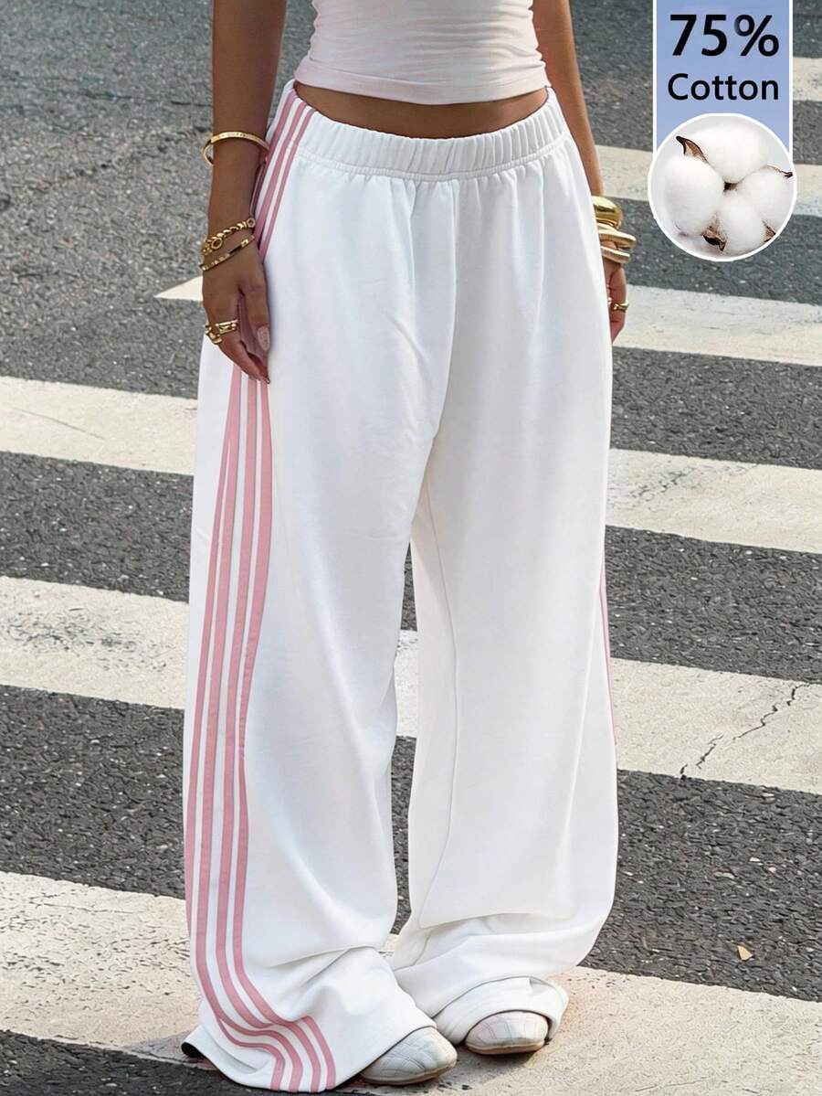 Muchica Quần nỉ ống rộng bằng vải cotton dệt kim kiểu dáng thường ngày dành cho nữ. - trắng - Xem 1