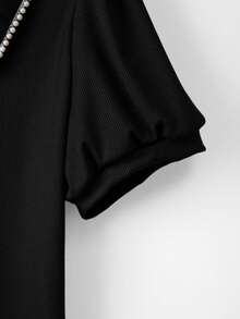 GlowEve CURVE 大码女式圆领流苏饰边撞色宽松黑色音乐节、母亲节短袖休闲优雅度假T恤 - 黑色 - 查看 6