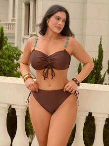 Swim Chiccia Plus Size Women Casual Bikini Set Gym Summer - Brown - View 3