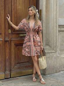 Hansera New V-Neck Printed Dress For Women, Spring/Summer - Multicolor - View 3