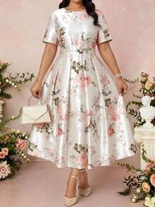 SHEIN Lady Đầm dự tiệc cỡ lớn thanh lịch in hoa - Nhiều màu - Xem 4