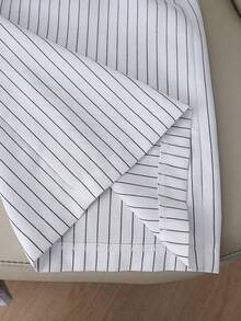 Franclia Quần ống rộng kẻ sọc nữ, kiểu dáng thường ngày, đa năng, thích hợp mặc hàng ngày. - Đen và trắng - Xem 4