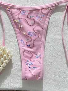 Swim SXY Bộ bikini 2 mảnh màu xanh bạc hà đính sequin gợi cảm mùa xuân/hè 2026, kiểu dây mảnh buộc eo kết hợp tam giác, vẻ ngoài tươi tắn và quyến rũ trên bãi biển, đồ bơi tôn dáng, bộ bikini thêu cho nữ, bộ bikini màu hồng, bộ bikini 2 mảnh, bộ bikini hoa hồng. - Hồng - Xem 8