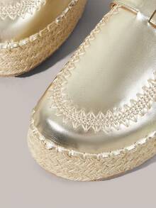 Styleloop Giày bệt nữ, giày lười, sandal đế bằng, giày mùa xuân/nghỉ lễ/lễ Phục Sinh, phong cách Bohemian, lễ hội âm nhạc, trang phục dự tiệc, phong cách Mỹ cổ điển. - Vàng - Xem 4