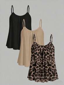 SHEIN EZwear Bộ 3 áo hai dây cỡ lớn, kiểu dáng tối giản, thoải mái. - Nhiều màu - Xem 1