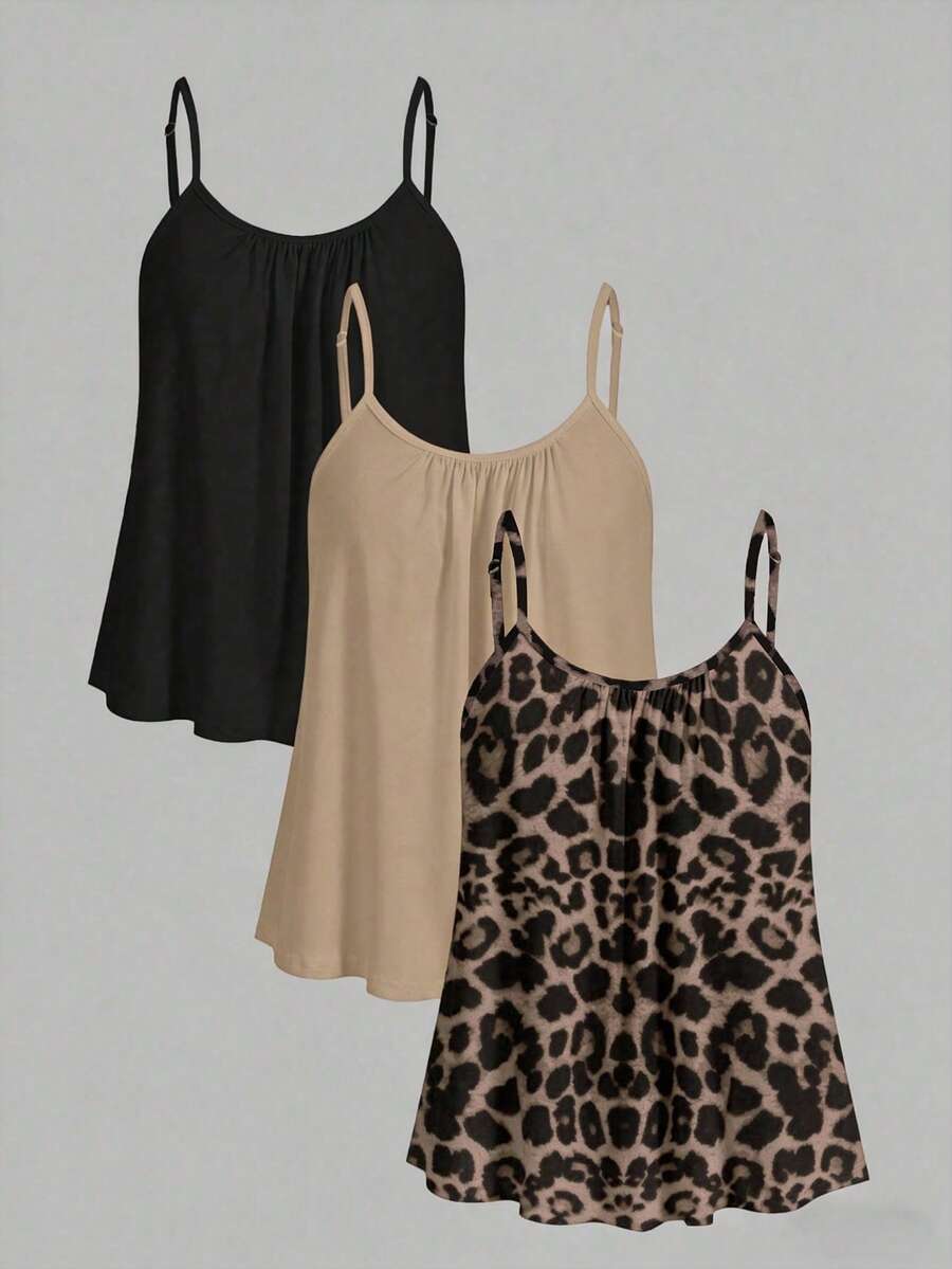 SHEIN EZwear Bộ 3 áo hai dây cỡ lớn, kiểu dáng tối giản, thoải mái. - Nhiều màu - Xem 1