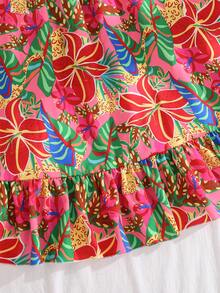 SHEIN 少女碎花印花露背蝴蝶结设计短袖收腰连衣裙 - 彩色 - 查看 5