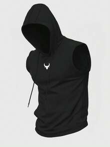 Manfinity Sport Corelite Men's Bull Print Drawstring Hooded Tank Top And Pants Sports Suit - Black - View 4