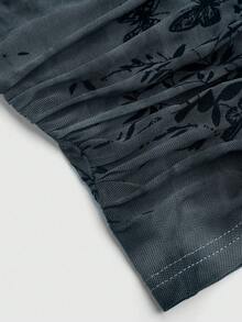 Sweetra Áo camisole xếp ly in hoa thời trang dành cho nữ cỡ lớn - màu đen - Xem 5