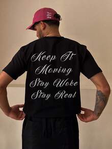 Manfinity Hypemode Áo thun nam tay ngắn in chữ, dáng croptop - màu đen - Xem 1