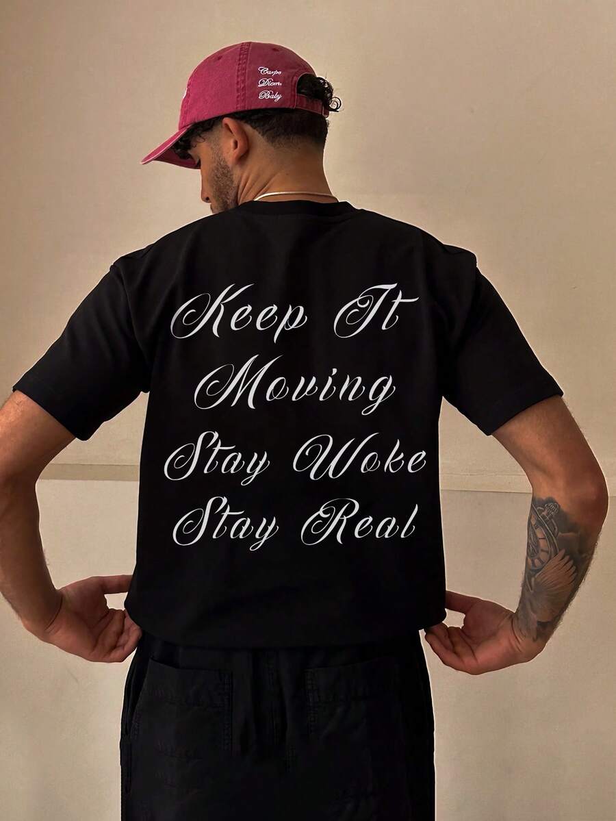 Manfinity Hypemode Áo thun nam tay ngắn in chữ, dáng croptop - màu đen - Xem 1