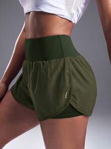 Powerista Solid Color Slant Pocket Summer Elastic Waist Sports Shorts - Green - View 7