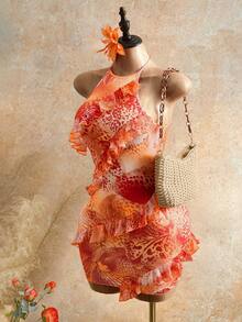 BamGleam Đầm nghỉ mát nữ nhuộm tie-dye khoét rỗng - trái cam - Xem 3