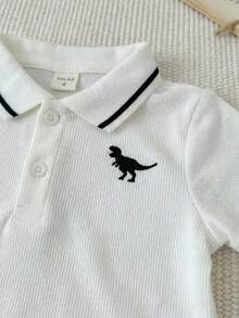 SHEIN 3件套男宝宝可爱夏季休闲条纹短袖polo衫百搭套装，适合生日派对、晚宴、演出、婚礼、迎婴派对、满月庆祝、一周岁庆祝等场合。 - 彩色 - 查看 4