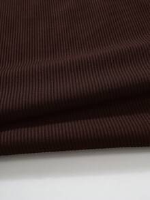 SHEIN EZwear 大码女式标语印花圆领短袖休闲连体衣 - 巧克力棕 - 查看 4
