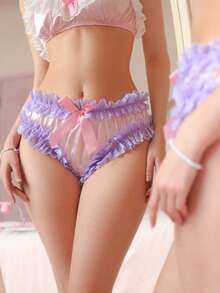 PetitDoll Women's Contrast Color Lace Trim Bow Decor Panty - Pink - View 3