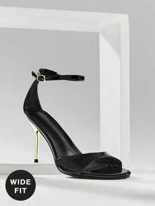 SHUZIA Giày sandal cao gót mũi tròn, quai ngang mắt cá chân, dáng rộng, thanh lịch dành cho nữ. - màu đen - Xem 1