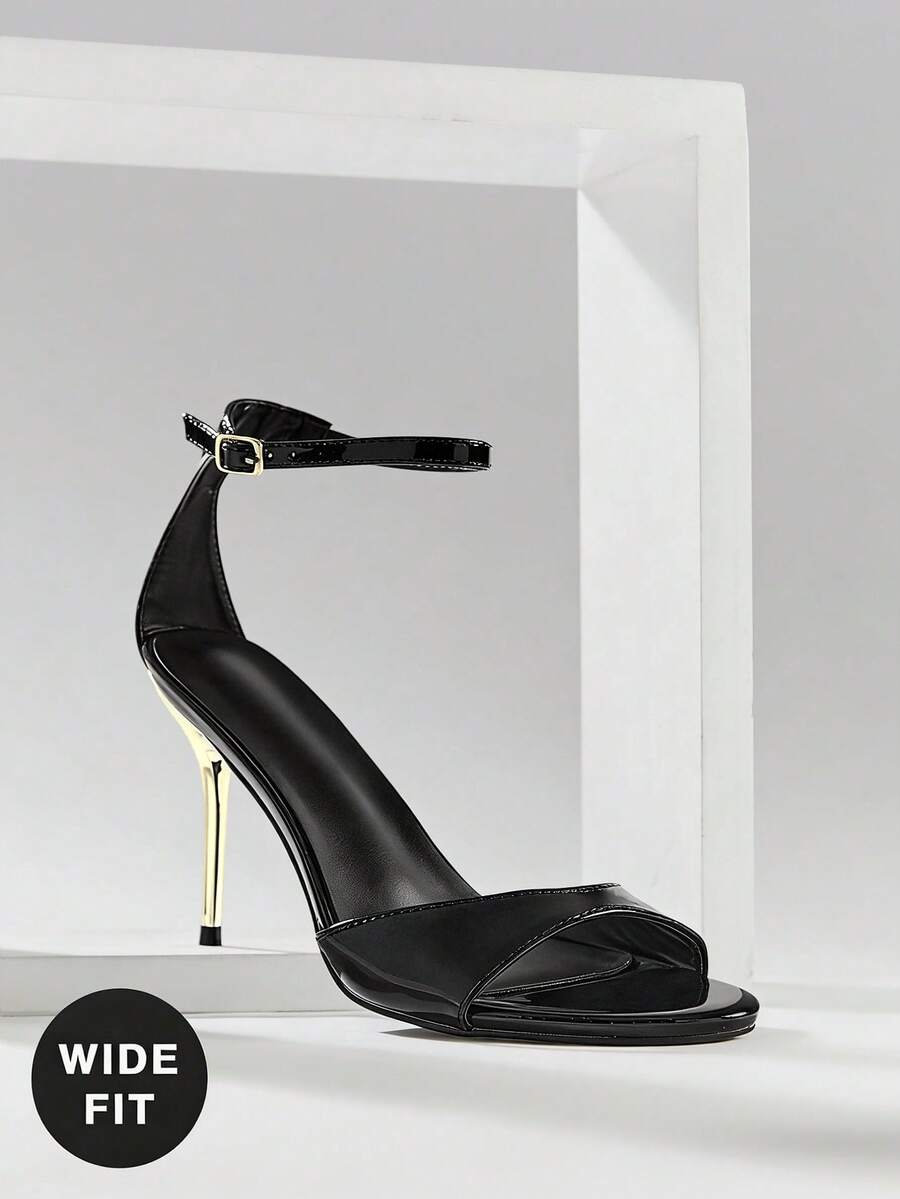 SHUZIA Giày sandal cao gót mũi tròn, quai ngang mắt cá chân, dáng rộng, thanh lịch dành cho nữ. - màu đen - Xem 1