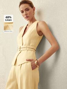 MOTF PREMIUM LINEN DUAL WAIST TIE HALTER NECK VEST, SPRING/SUMMER - Yellow - View 5