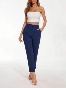 Women's 3 Packs Straight Leg Regular Fit Mid Rise Good Quality Comfortable Casual Pants - Navy Blue - View 3