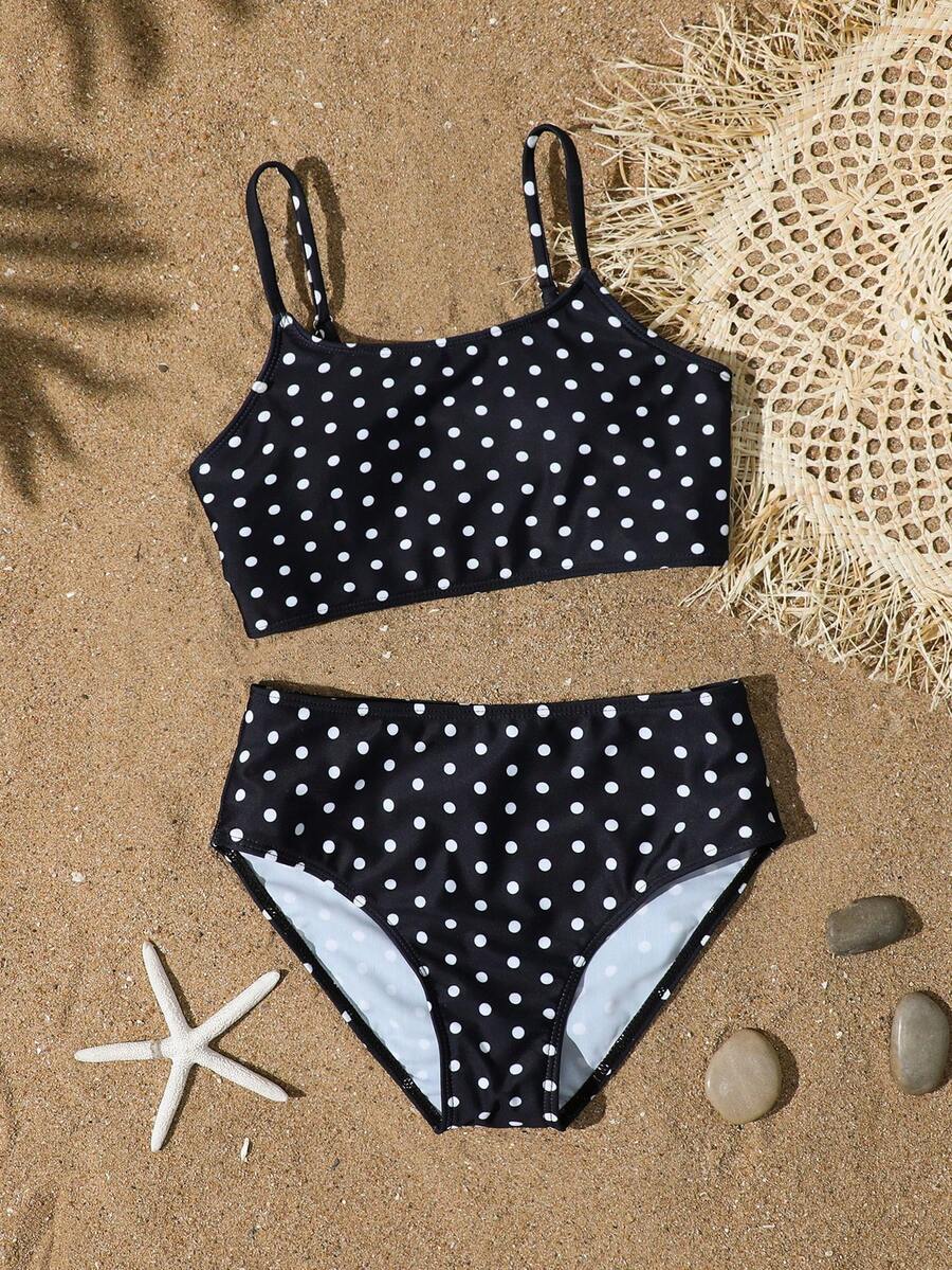 Bộ bikini kẻ sọc cho bé gái tuổi teen, đồ bơi hai mảnh thoải mái cho kỳ nghỉ hè, đi biển, du lịch. - màu đen - Xem 1