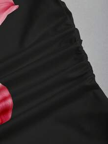 Sweetra 女士休闲印花不对称肩部上衣 - 紅色 - 查看 6