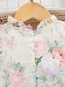 Souflis Souflis 年轻女孩玫瑰碎花无袖泡泡袖连衣裙，高品质公主风格夏季摇摆连衣裙，后拉链，可爱甜美日常/休闲装 - 粉色 - 查看 5