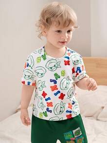 TEENAGE MUTANT NINJA TURTLES | SHEIN Set Piyama Bayi Laki-Laki Lengan Pendek dan Celana Pendek Motif Kartun - Hijau - View 5
