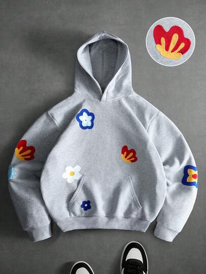 PAVTROS Sudadera con capucha y bolsillo canguro con adornos de mariposa y floral, estilo casual y de vacaciones para hombres de talla grande, otoño/invierno