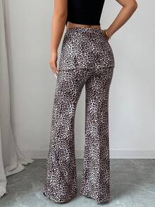 SHEIN Clasi Women's Leopard Print Milk Silk Flared Leggings,Double-Layered Summer Pants For Festival Night Out,Seksi Chic Beige Fitness Leggings For Travel - Multicolor - View 2