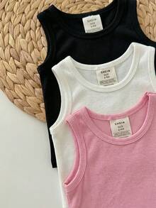 6pcs/Set Baby Girl Casual Knit Solid Color Camisole & Elastic Waist Skinny Shorts Set - Multicolor - View 4