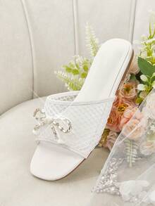 CUCCOO HITCHD Damenschuhe Sommer Neu Schleife Strass Mesh Flache Schuhe, weiße quadratische Zehenform modisch elegant vielseitig Casual Strandschuhe Cut Out atmungsaktiv nicht müde Füße Tragen Sandalen - Schneewittchen - Übersicht 6