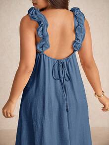 Elaquor Plus Size Casual Lace Trim Loose A-Line Dress - Navy Blue - View 4