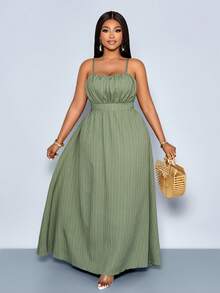 SOLERSUN Plus-Size Women's Boho Sage Green Summer Beach Backless Vacation Maxi Dress,Elegant Tropical Holiday Gown,Flowing Tea Party Quiet Luxury Dresses - Green - View 5