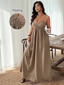 Weeklong Plus Size Women's Casual Sleeveless Ruched Decor A-Line Vacation Dress, Spring/Summer - Brown - View 1