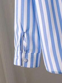SHEIN Genkimix Kids Bộ áo sơ mi dài tay kẻ sọc cổ điển dành cho bé trai, kèm áo choàng và quần tây màu xanh hải quân, kiểu dáng lịch lãm, phù hợp cho tiệc sinh nhật, dạ hội, biểu diễn, đám cưới, lễ rửa tội, mùa tựu trường, mùa thể thao. - Màu xanh lam - Xem 5