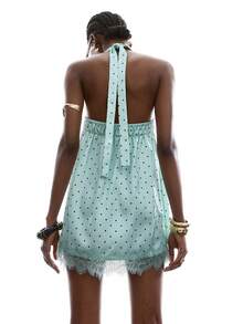 LYSMO 2025新款夏季女士系带露背A字粉色条纹迷你连衣裙。完美打造可爱休闲风、日常穿着、约会装扮和基础时尚造型。 - 薄荷綠 - 查看 2