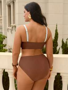 Swim Chiccia 2026 Plus Size Women's Brown & Beige Fashionable Sexy Casual Vacation Bikini Set - Multicolor - View 2