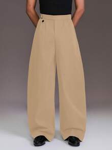 STYNVO 男士纯色口袋阔腿宽松休闲裤 - 卡其色 - 查看 4