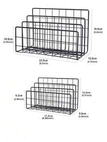 1/2PCS Metal Wire Desktop Mail Organizer Sturdy Holder For Letters Mail Books Postcards Brochures Documents Office Supplies Desk Storage Rack File Sorter - Three-compartment Envelope Holder - View 2
