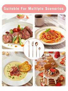 24件套不锈钢酒店西式餐具套装，含刀、叉、勺和茶匙，厨房用品，圣诞礼物 - 玫瑰金 - 查看 8