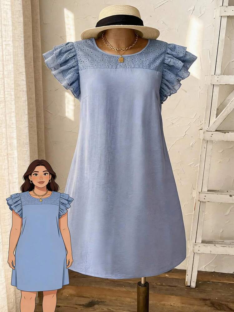 Plus Size Solid Color Minimalist Daily Wear Cap Sleeve Dress