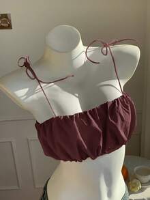 Comfortcana Women's Solid Color Fashionable Cropped Camisole,Summer Top - Brown - View 4
